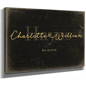 Personalized Wedding Sign, Last Name with Couple Names & Heart, Black & Gold, image 8