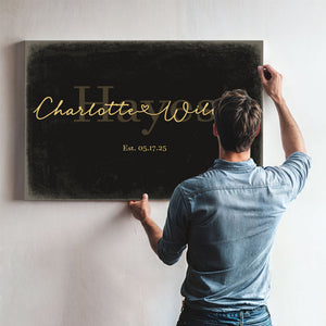 Personalized Wedding Sign, Last Name with Couple Names & Heart, Black & Gold, image 9