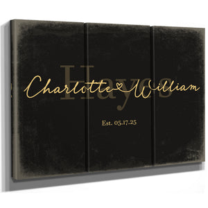 Personalized Wedding Sign, Last Name with Couple Names & Heart, Black & Gold, image 14