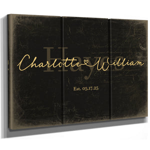 Personalized Wedding Sign, Last Name with Couple Names & Heart, Black & Gold, image 14