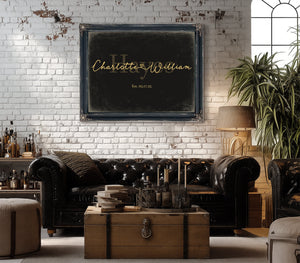 Personalized Wedding Sign, Last Name with Couple Names & Heart, Black & Gold, image 18