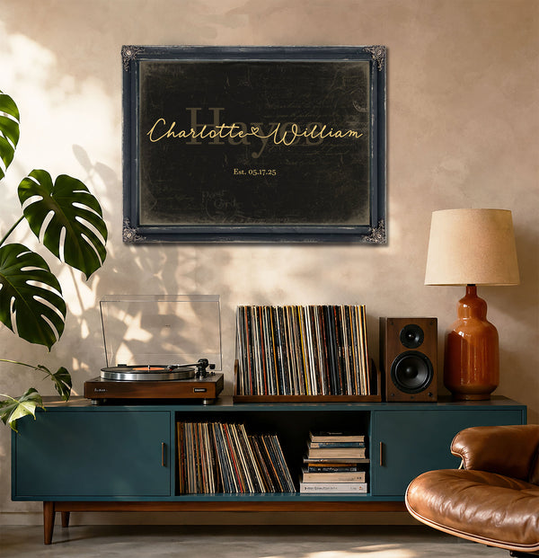Personalized Wedding Sign, Last Name with Couple Names & Heart, Black & Gold, image 20