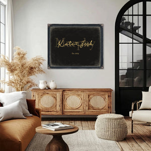 Custom Last Name Sign for Couples, Est. Wedding Date, Black & Gold, image 4