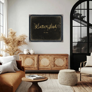 Custom Last Name Sign for Couples, Est. Wedding Date, Black & Gold, image 4