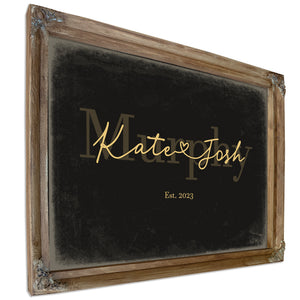 Custom Last Name Sign for Couples, Est. Wedding Date, Black & Gold, image 6
