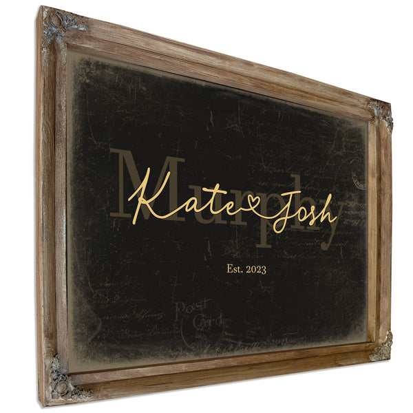 Custom Last Name Sign for Couples, Est. Wedding Date, Black & Gold, image 6