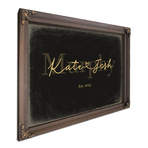Custom Last Name Sign for Couples, Est. Wedding Date, Black & Gold, image 7