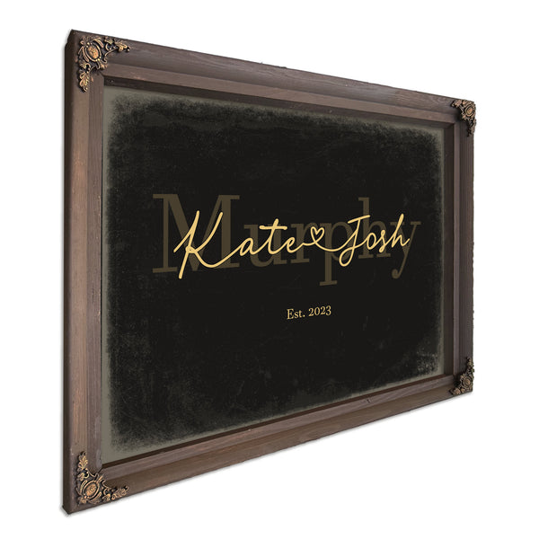 Custom Last Name Sign for Couples, Est. Wedding Date, Black & Gold, image 7