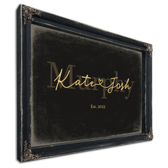 Custom Last Name Sign for Couples, Est. Wedding Date, Black & Gold, image 1