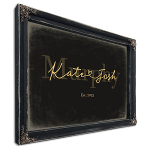 Custom Last Name Sign for Couples, Est. Wedding Date, Black & Gold, image 1