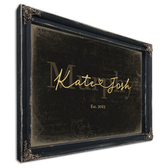 Custom Last Name Sign for Couples, Est. Wedding Date, Black & Gold, image 1