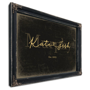 Custom Last Name Sign for Couples, Est. Wedding Date, Black & Gold, image 1