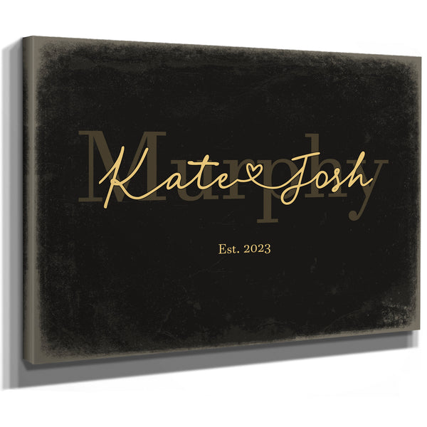 Custom Last Name Sign for Couples, Est. Wedding Date, Black & Gold, image 8