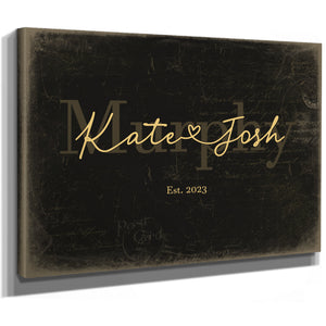 Custom Last Name Sign for Couples, Est. Wedding Date, Black & Gold, image 8