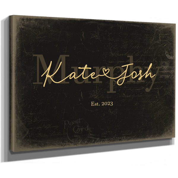 Custom Last Name Sign for Couples, Est. Wedding Date, Black & Gold, image 8