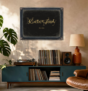Custom Last Name Sign for Couples, Est. Wedding Date, Black & Gold, image 20
