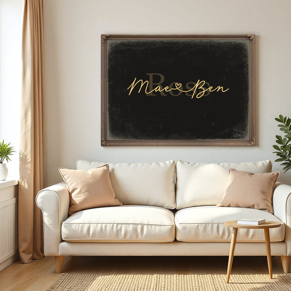 Personalized Anniversary Gift, Family Name Sign with First Names, Black & Gold, image 5