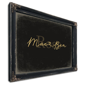 Personalized Anniversary Gift, Family Name Sign with First Names, Black & Gold, image 1