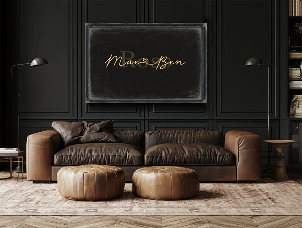 Personalized Anniversary Gift, Family Name Sign with First Names, Black & Gold, image 17