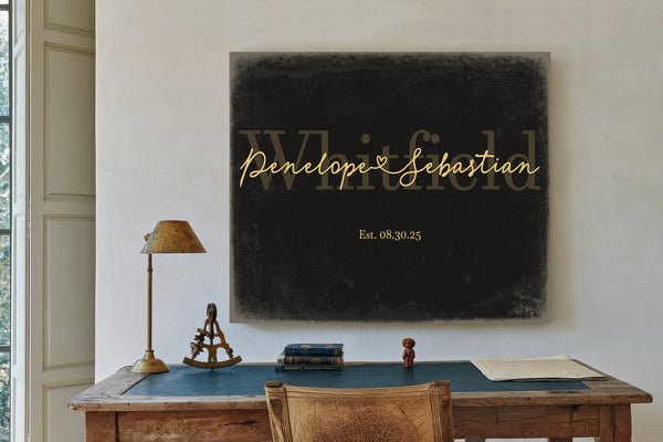 Mr & Mrs Last Name Sign, Personalized Wedding Gift, Black & Gold, image 2