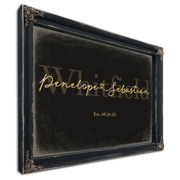 Mr & Mrs Last Name Sign, Personalized Wedding Gift, Black & Gold, image 1