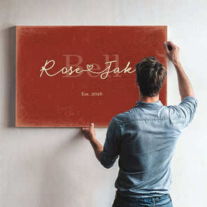 Personalized Wedding Sign, Last Name with Couple Names & Heart, Brick & Black, image 9