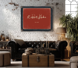 Personalized Wedding Sign, Last Name with Couple Names & Heart, Brick & Black, image 18