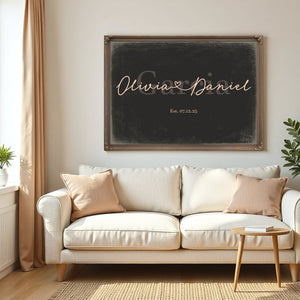 Personalized Wedding Sign, Last Name with Couple Names & Heart, Charcoal & Blush, image 5