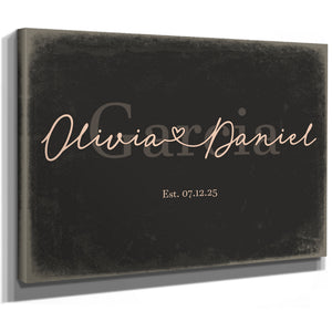 Personalized Wedding Sign, Last Name with Couple Names & Heart, Charcoal & Blush, image 8