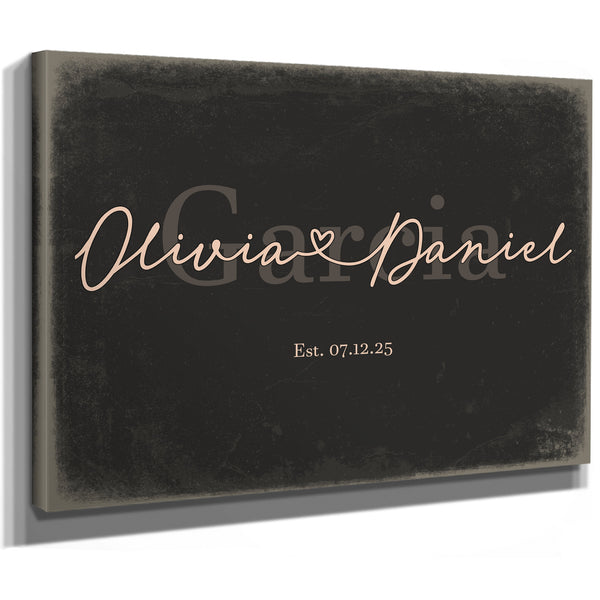 Personalized Wedding Sign, Last Name with Couple Names & Heart, Charcoal & Blush, image 8