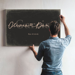 Personalized Wedding Sign, Last Name with Couple Names & Heart, Charcoal & Blush, image 9