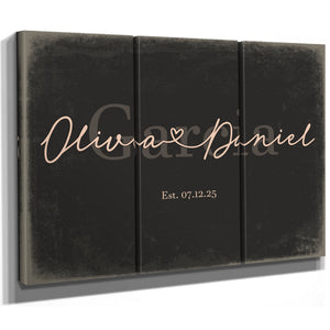 Personalized Wedding Sign, Last Name with Couple Names & Heart, Charcoal & Blush, image 14