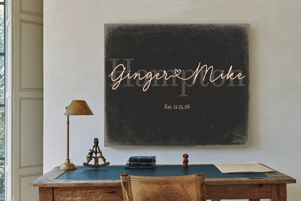 Custom Last Name Sign for Couples, Est. Wedding Date, Charcoal & Blush, image 2