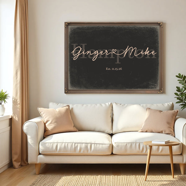 Custom Last Name Sign for Couples, Est. Wedding Date, Charcoal & Blush, image 5