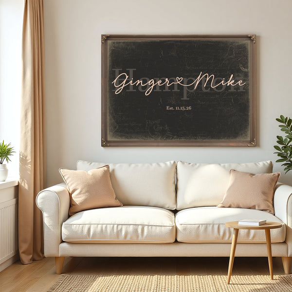 Custom Last Name Sign for Couples, Est. Wedding Date, Charcoal & Blush, image 5