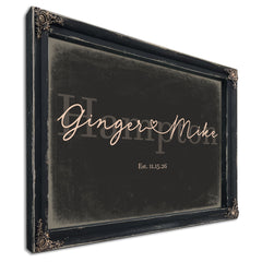 Custom Last Name Sign for Couples, Est. Wedding Date, Charcoal & Blush, image 1