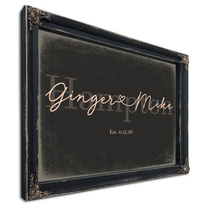 Custom Last Name Sign for Couples, Est. Wedding Date, Charcoal & Blush, image 1