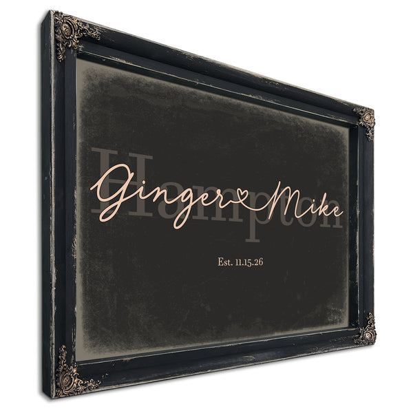 Custom Last Name Sign for Couples, Est. Wedding Date, Charcoal & Blush, image 1