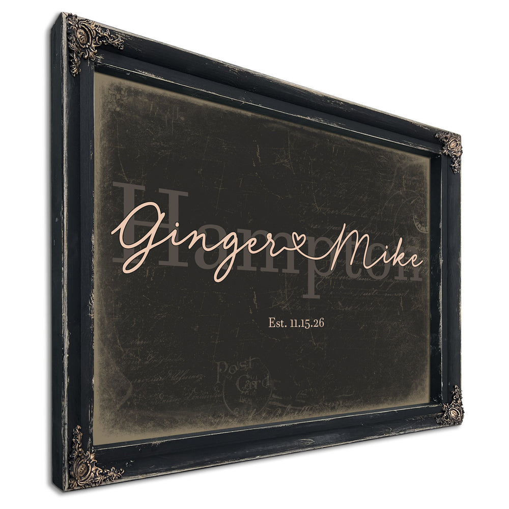 Custom Last Name Sign for Couples, Est. Wedding Date, Charcoal & Blush, image 1