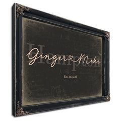 Custom Last Name Sign for Couples, Est. Wedding Date, Charcoal & Blush, image 1