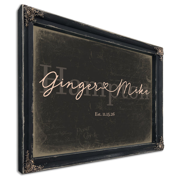 Custom Last Name Sign for Couples, Est. Wedding Date, Charcoal & Blush, image 1