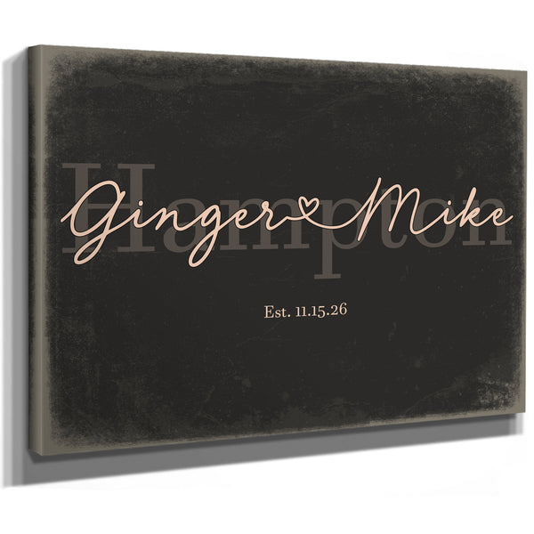 Custom Last Name Sign for Couples, Est. Wedding Date, Charcoal & Blush, image 8