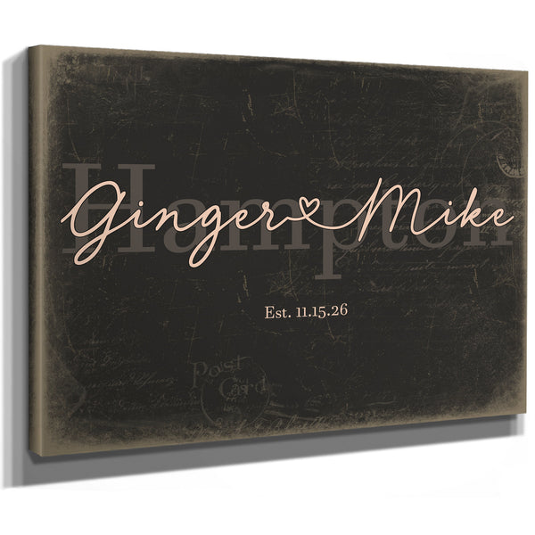 Custom Last Name Sign for Couples, Est. Wedding Date, Charcoal & Blush, image 8