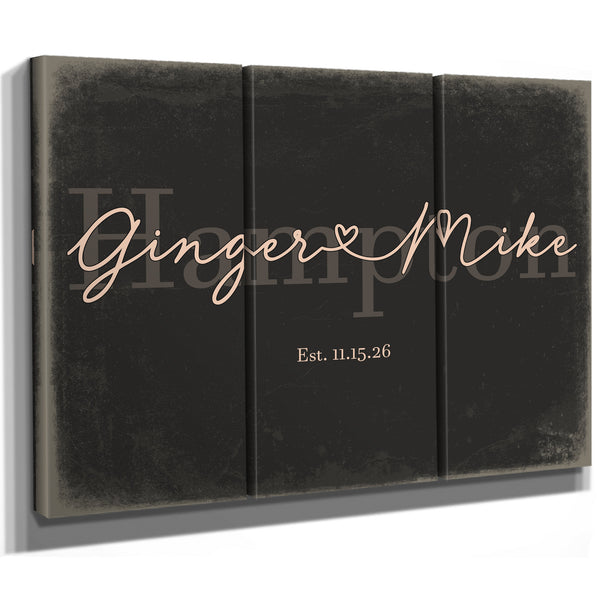 Custom Last Name Sign for Couples, Est. Wedding Date, Charcoal & Blush, image 14