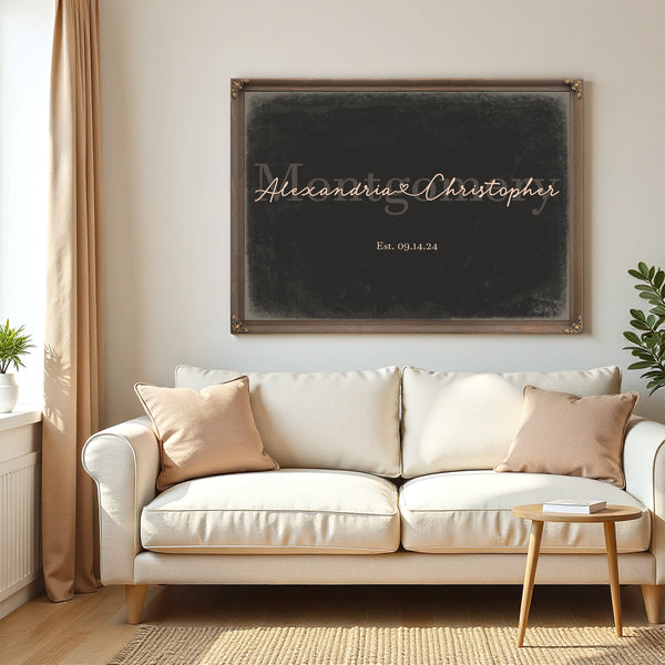 Personalized Anniversary Gift, Family Name Sign with First Names, Charcoal & Blush, image 5