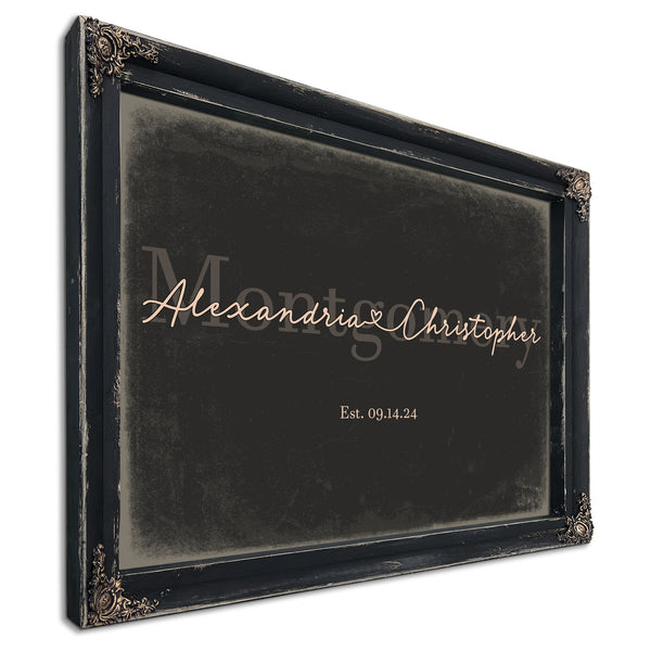 Personalized Anniversary Gift, Family Name Sign with First Names, Charcoal & Blush, image 1