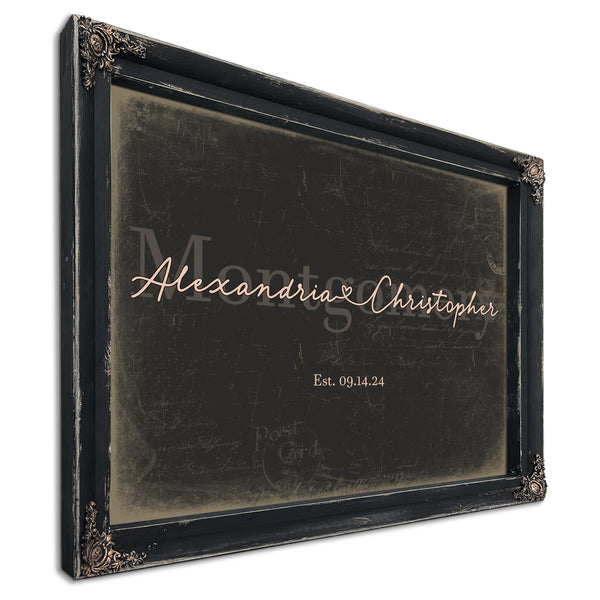 Personalized Anniversary Gift, Family Name Sign with First Names, Charcoal & Blush, image 1