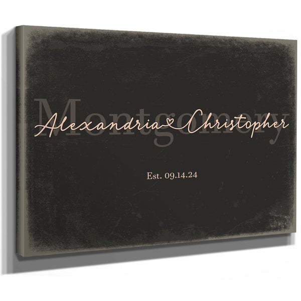 Personalized Anniversary Gift, Family Name Sign with First Names, Charcoal & Blush, image 8
