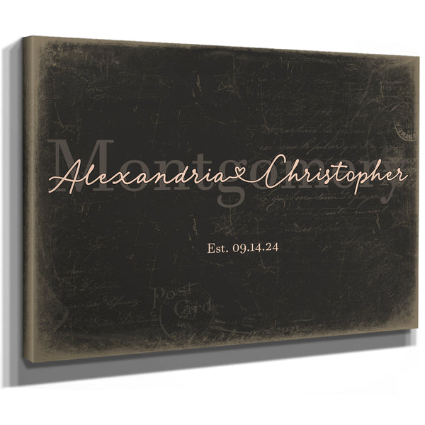 Personalized Anniversary Gift, Family Name Sign with First Names, Charcoal & Blush, image 8