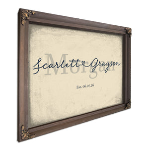 Personalized Wedding Sign, Last Name with Couple Names & Heart, Cream & Navy, image 7
